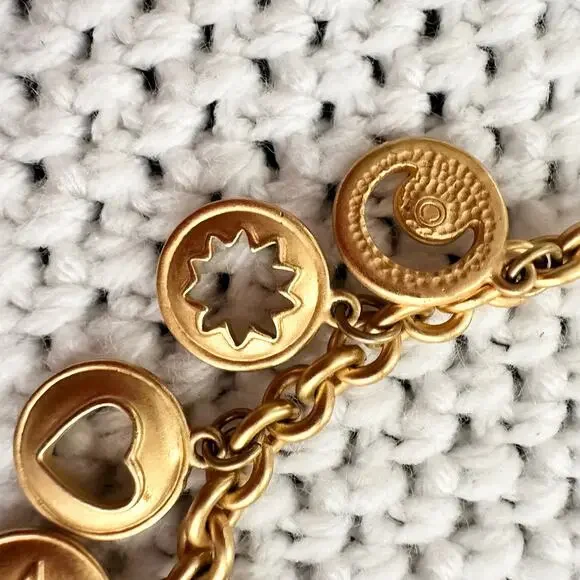 Anne Klein Vintage 80s Gold Tone Celestial Carved Medallion Charm Necklace RARE